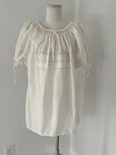 Vintage 40s Cotton Angelic Insertion Crochet Peasant Blouse