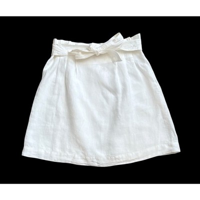 Hallhuber White Linen Belted Mini Skirt Pleated Side Zip EUR 38 US 6 NWT 