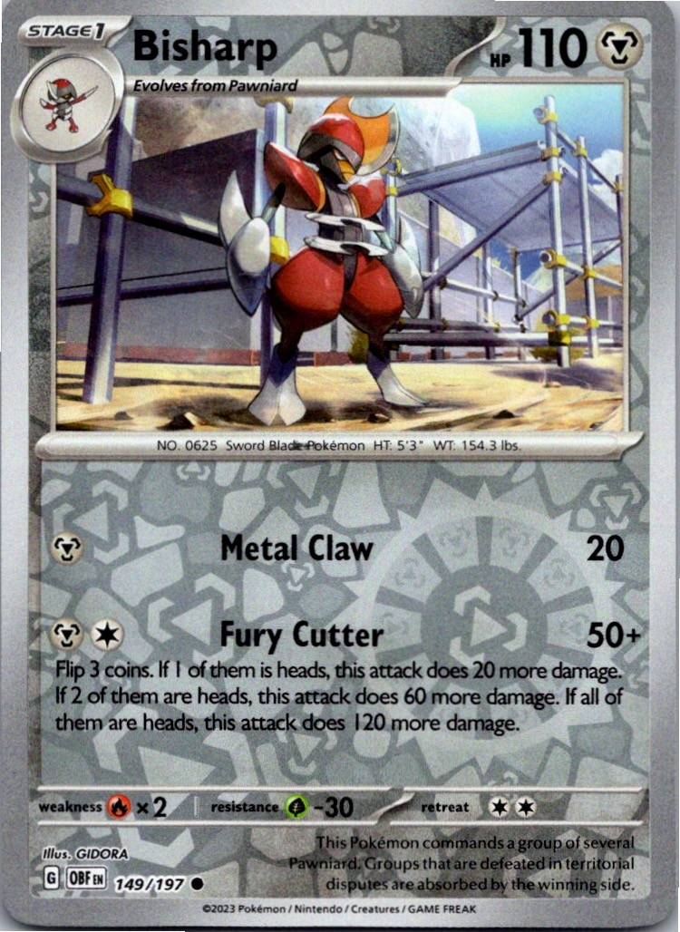 Bisharp 149/197 Common Obsidian Flames Pokemon Reverse Holo Near Mint