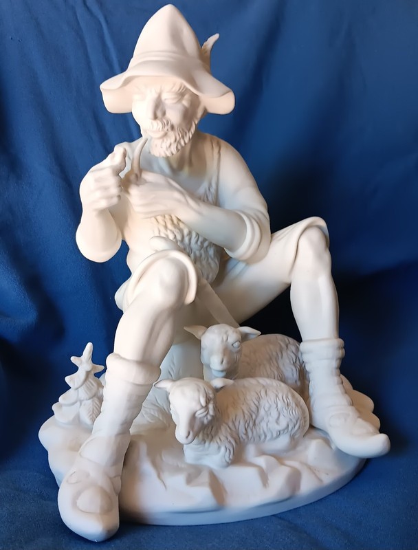 Dresden Shepherd  - vintage bisque  Sandizell Dresden shepherd With Sheep & Pipe