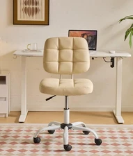 VINGLI Compact Small Desk Chair, Cute Armless Vanity Chair with Wheels Cream
