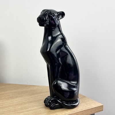 Moderne Ornament für Wohnzimmer Katze schwarz Leopard Figur Tier Statue Geschenk