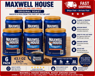 6PACK Maxwell House Original Roast Medium Ground Coffee 43.1oz