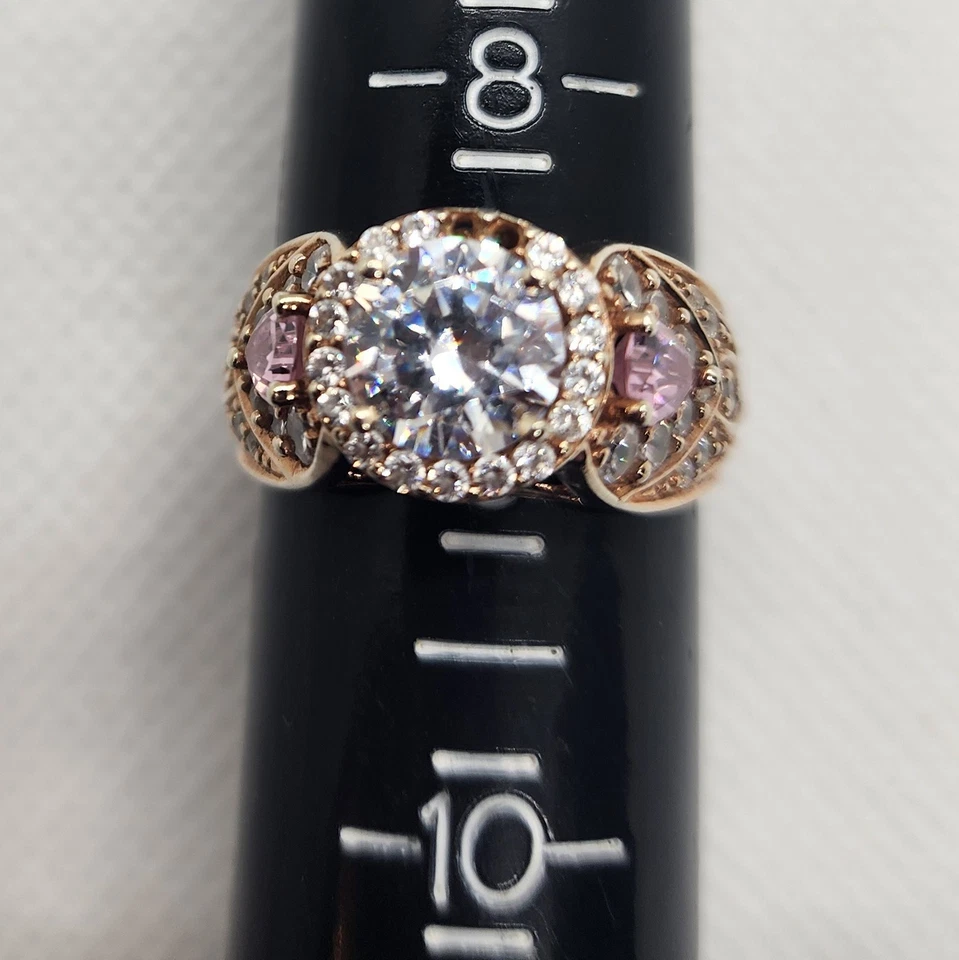 14k plate CZ Sterling Silver Ring Pink TOPAZ Size 8.75 - Image 2 of 4