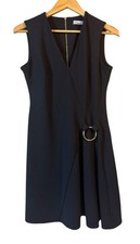 Calvin Klein Sleeveless V Neck Dress Size 8 Sheath O-Ring Knee Length