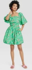 Women's Puff Sleeve Cut Out Green Bubble A-Line Dress - A New Day. Size Small