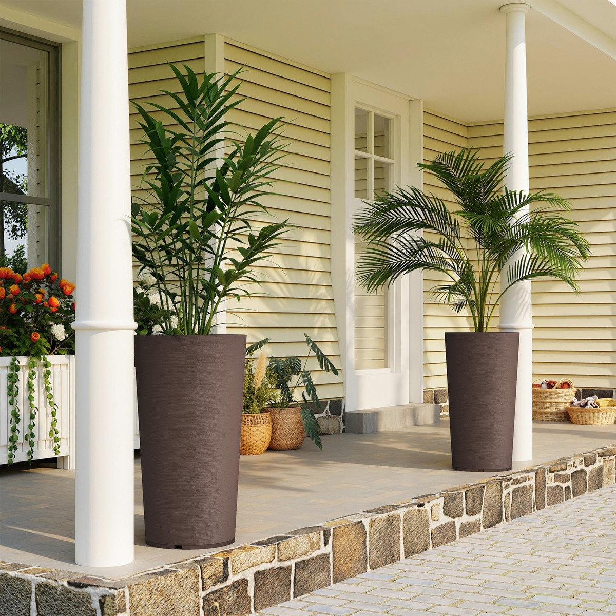 29 Inch Tall Planters, Set of 2 Plastic Flower Pots, Brown | eBay