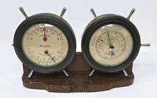 Vintage Airguide Ship Wheel Desktop Barometer Nautical Weather Pressure Rain