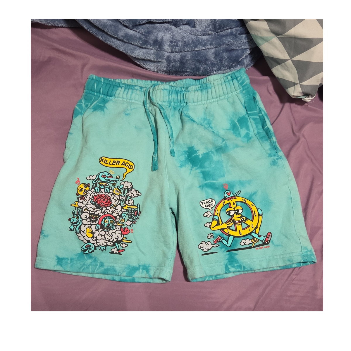 Killer Acid Men's Blue Tie-Dye Sweat Shorts Drawstring Pockets