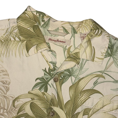 Tommy Bahama Silk Hawaiian Shirt Mens Large Green Floral Tropical Button Up Loop