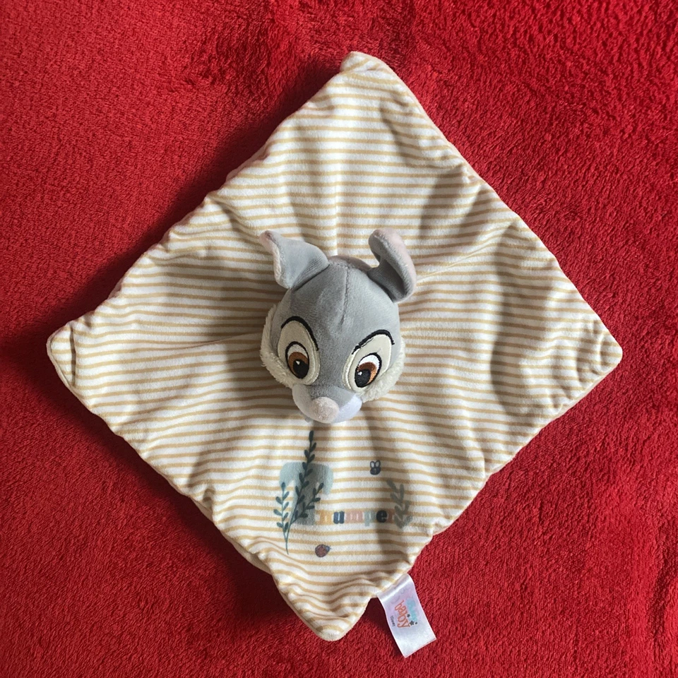🇫🇷 Doudou Plat Lapin Panpan Rayé Orange Blanc Fleur Thumper DISNEY BABY TTBE - Photo 4/4