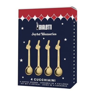 Bialetti Joyful Memories Geschenkpaket mit 4 Löffeln Gold, Edelstahl, ikonisches