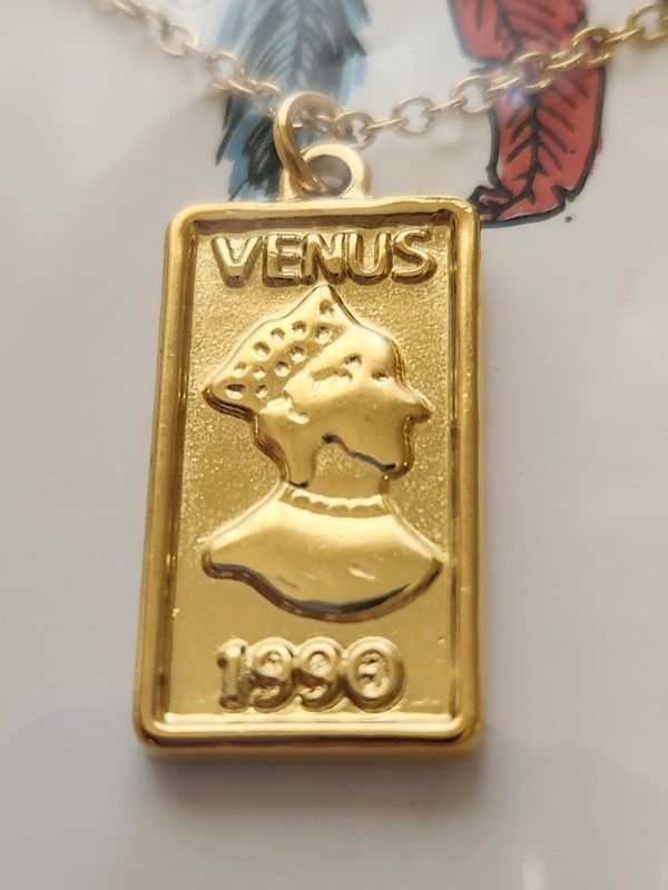18k Gold Plated Venus 1990 Rectangular Pendant Necklace 16-18 - Product main view