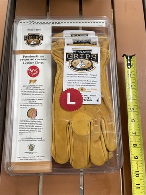 Wells Lamont Grips Leather Gloves - LARGE - 3 Pair Pack