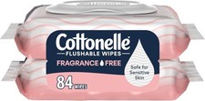 Cottonelle Fragrance Free Flushable Wet Wipes, Adult Wet Wipes, 2 Flip-Top