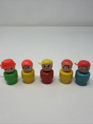 Lot Of 5 Vintage Little People Boys With Caps Mean Face Figures