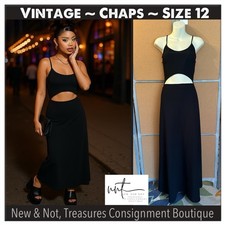 Vintage 90s Y2K Chaps Ralph Lauren Sz 12 Black Cutout Sleeveless Maxi Dress