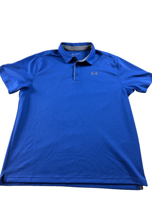 Under Armour HeatGear Blue Performance Polo Shirt Men s 2XL Loose Fit