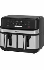 EMtronics Dual Basket Air Fryer 9L 1700W 8 Programmes LED Timer Black/Silver