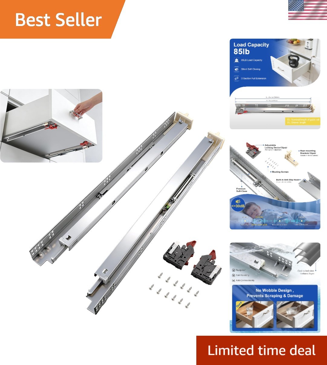 - Soft Close, Heavy-duty, All Hardware