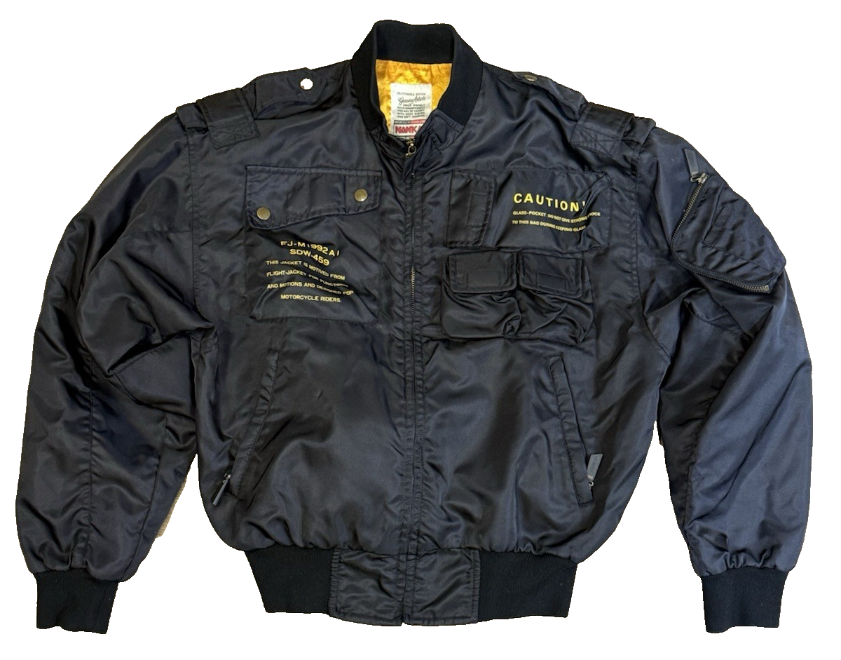 Vintage 80s-90s NANKAI Motorcycle Bomber Jacket S Black Gold