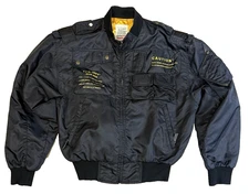Vintage 80s-90s NANKAI Motorcycle Bomber Jacket S Black Gold Bosozoku VENTILATOR