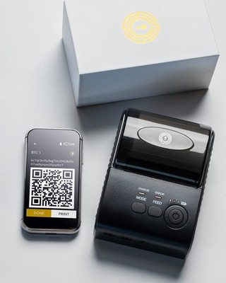 iCoin Wallet & Printer - Cold Storage Digital Crypto Hardware with 3in black