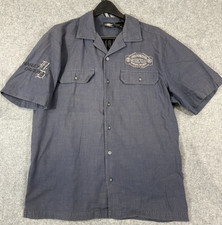 Harley Davidson Mechanic Shirt Mens L Blue Striped Front Pockets Biker Workwear