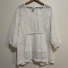 Vintage Coreylynncalter White Hippie Bohemian Swimsuit Cover with Fromt Pocket M