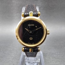 Gucci 2000L Watch Women 22mm Black Dial Gold Plated Round New Battery VTG BQWE