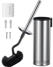  Toilet Brush and Holder Set: 304 Stainless Steel Heavy Duty Bowl 1 Silver