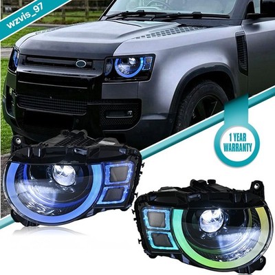 RGB LED Headlights For Land Rover Defender 2020-2025 Colorful Front Lamps LH+RH