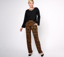 Susan Graver Printed Liquid Knit Sofia Straight Pants-Bronze-4X A618820 NEW