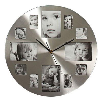 Wanduhr mit Fotorahmen Ø 40 cm Silber groß Uhr Quarzuhr Büro Wohnzimmer Küche