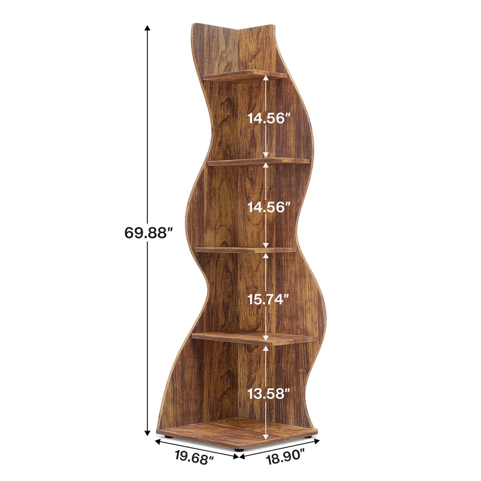 Tribesings 70" Tall Corner Shelf, 5-Tier Stylish Bookshelf Bookcase Storage Rack - Image 3 of 4