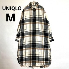 Uniqlo Cotton Long Sleeve Check Shirt Dress M White/Black, Used