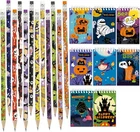 12 x HALLOWEEN Pencils & Eraser & 12 HALLOWEEN MINI Notebooks Party Bag Fillers