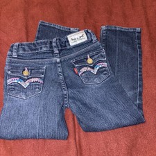 Levi's Girls Boot Cut Denim Jeans Sz 4 Reg Adjustable Waist Flap Pocket Stretch.