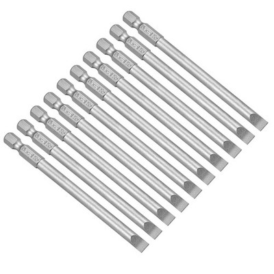 10stk Magnetisch SL6 Schlitzkopf Schraubendreher Bit 1/4'' Hex Schaft 100mm Länge