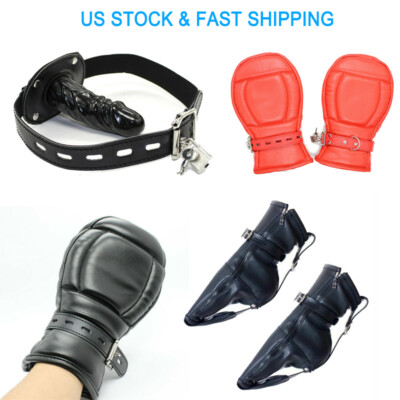 Paw Padded Fist Mitts Socks Bondage Mittens/Boots Handcuffs SM Mouth Gag Cosplay