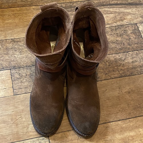 Frye Brown Suede & Leather Strap Jane Heeled Boots Size 6 39 Womens Festival - Picture 3 of 24