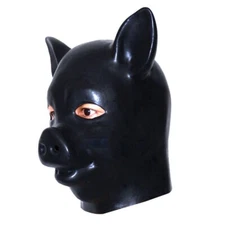 Black Latex Pig Hood Rubber Fetish Full Head Mask with back Zipper BDSM Cosplay
