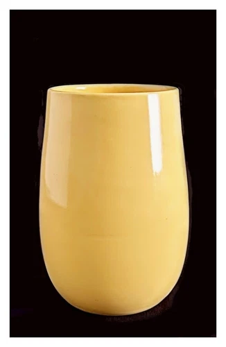 J A BAUER POTTERY  7" Fred Johnson Hand Thrown Vase #215, Yellow Glaze, Pristine