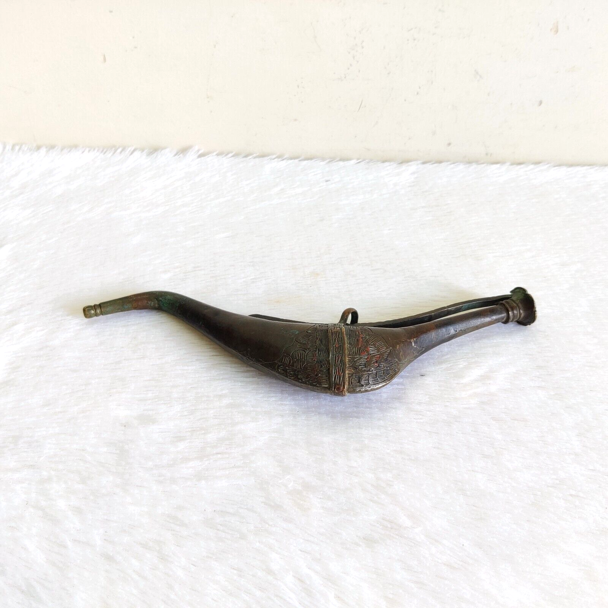 19c Vintage Ottoman Gun Powder Brass Flask Rich Patina Decorative