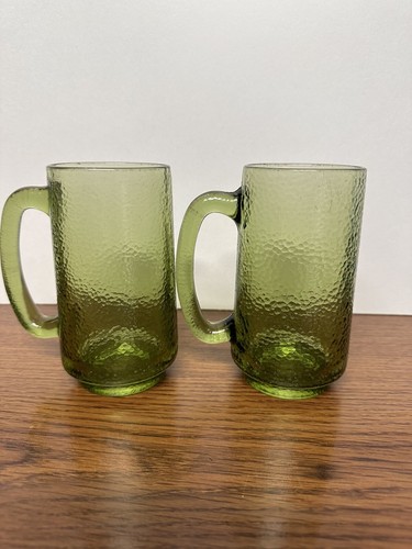 Vintage Hazel Atlas Orange Peel Avocado Green Mug Cup Beer Set