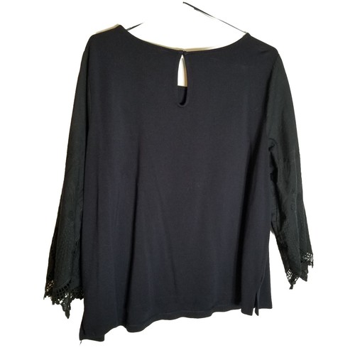 The Limited Knit Top Women's 1X Black Embroidered Crochet 3/4 Sleeves Stretch - Picture 4 of 8
