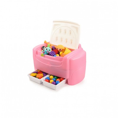 pink and white plastic toy box