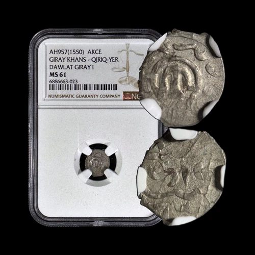 CRIMEA. 1550, Akce, Silver - NGC MS61 - Dawlat Giray I, Qirq-Yer, Ukraine 023