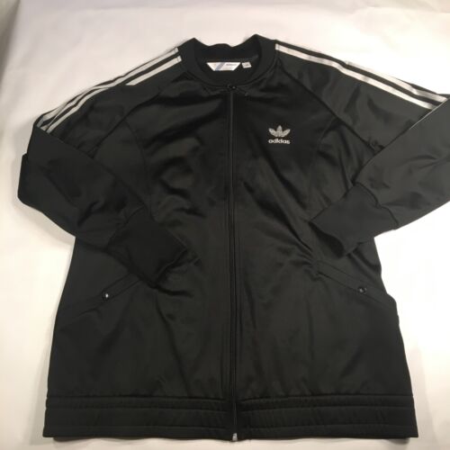 Adidas Firebird Track Jacket Womens XL Black w/ Silver Stripes - Picture 1 of 9