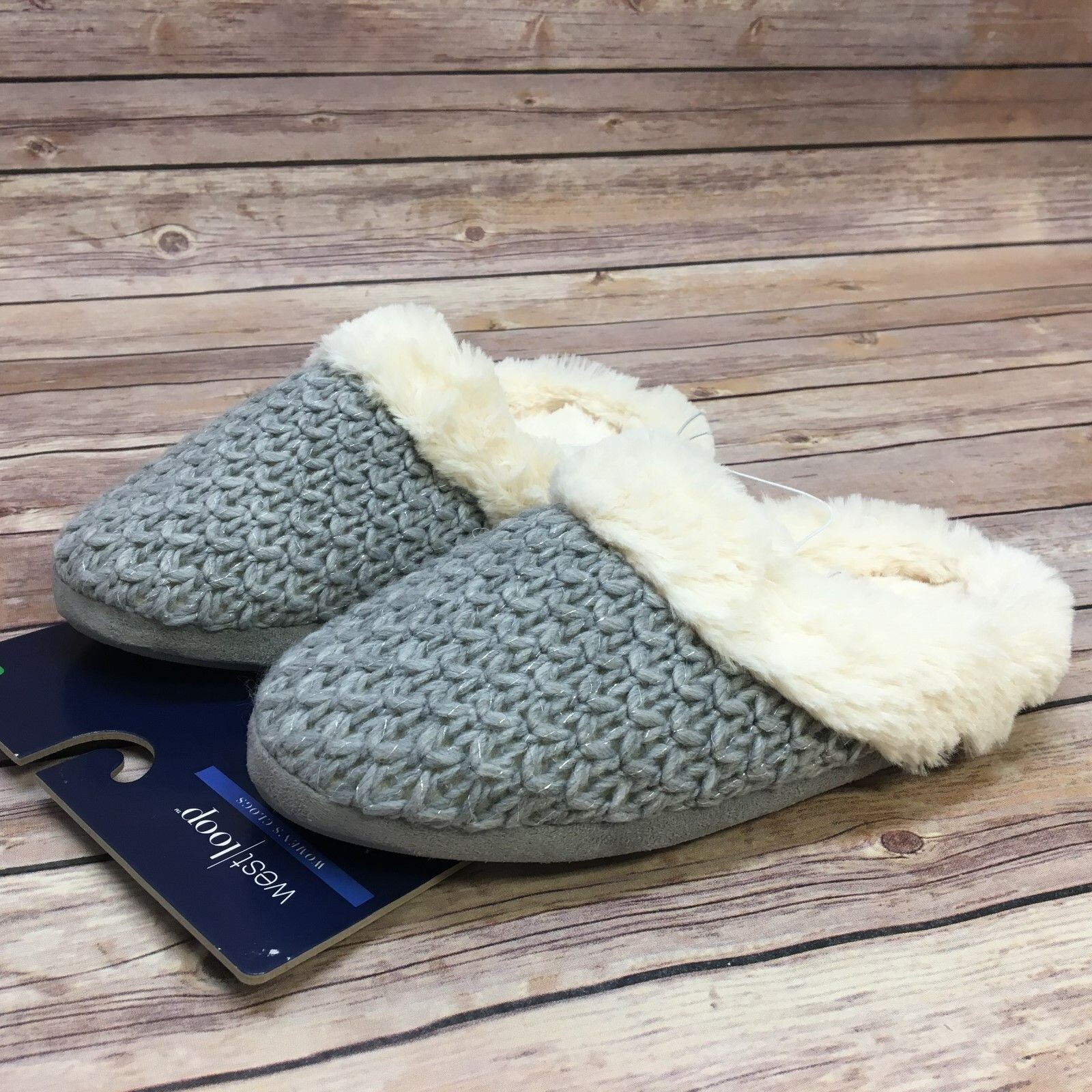 SAOLA PANTOFOLE ZOCCOLI DONNA WEST LOOP GRIGIO MAGLIA CAVO FODERA PELLICCIA SINTETICA SUOLA GOMMA S 5 6